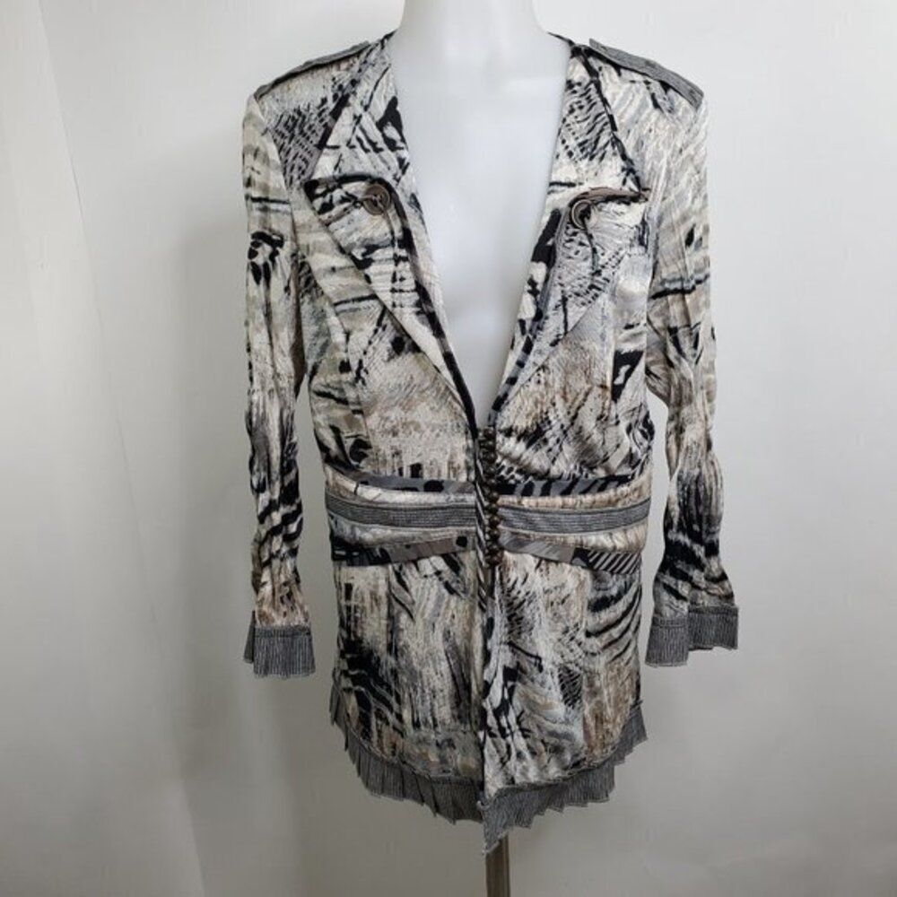 Alberto Makali Jacket M Gray Tribal Aztec Black White Button Cardigan